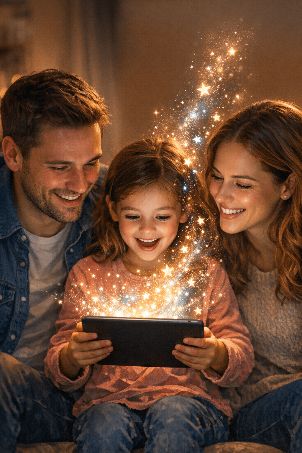 Family listening to a bedtime story together